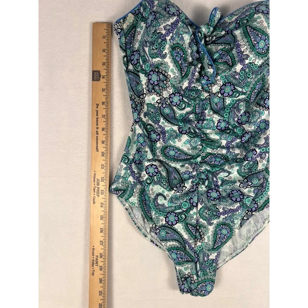Fit 4 U One Piece Swimsuit W 12 Teal Purple Paisley Fit 4 Ur Tummy Ruched Beach - Picture 7 of 13